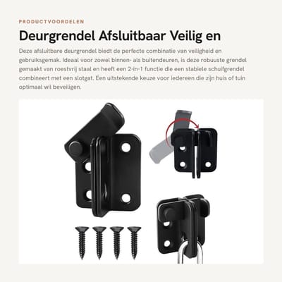 Dailygoods- Deurgrendel Afsluitbaar - Robuust Schuifgrendel - 2-in-1 Nachtschootslot - Veiligheidsgrendel - Ramen/Deuren - Roestvrij Staal - Grendelslot