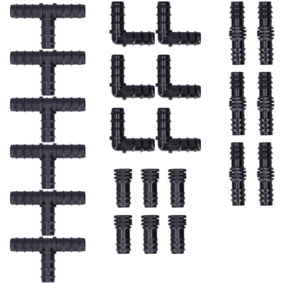 24 stuks/set druppelirrigatie fittingenset 1/2 slang met weerhaakconnectoren voor tuinkas black