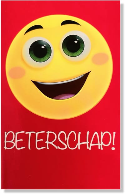 Beterschap! Wenskaart Smiley - 12x17cm - Gevouwen kaart inclusief envelop - Beterschapskaart