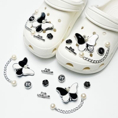 Schoenaccessoires-geschikt voor crocs charms- geschikt voor crocs pins- geschikt voor crocs Accessoires- geschikt voor Crocs Jibbitz-CJ-196 Ketting zwart wit vlinder