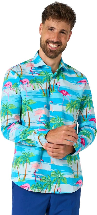 OppoSuits Flaminguy Shirt - Heren Overhemd - Tropisch Zomers Flamingo - Carnavalskleding - Gekleurd - Maat EU 39/40