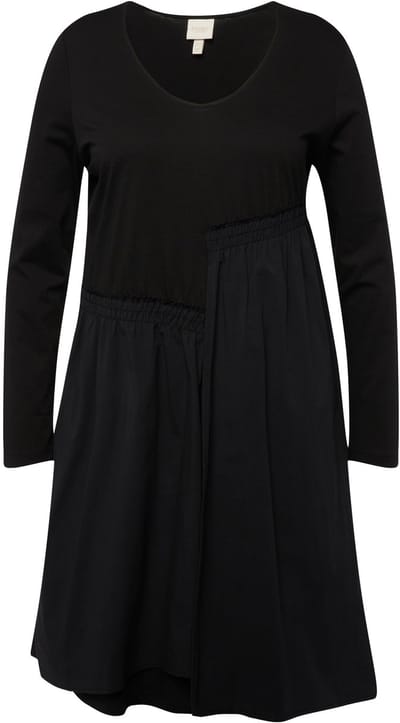 Ulla Popken - Dames - Mini-jurk asymmetrische rok V-hals lange mouwen - Zwart - Maat 50+