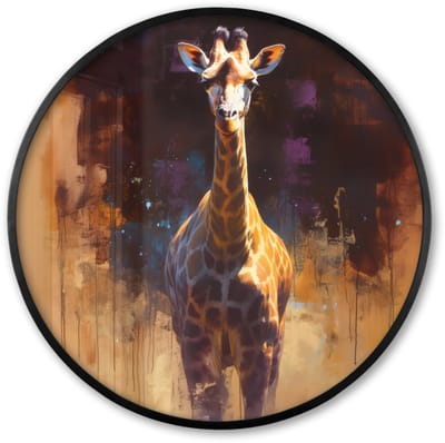 Poster in lijst Rond - Fotolijst 60x60 cm - Posters - Giraf - Bruin - Abstract - Geschilderd - Ronde posterlijst zwart - Decoratie - Wanddecoratie woonkamer - Muurdecoratie slaapkamer