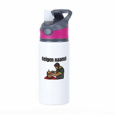 Hacebo® - kapper man met eigen naam waterfles met rietje roze - Kapper - barbers - collega's - verjaardag - afscheidscadeau - geschenk - kado - water fles - 650ML