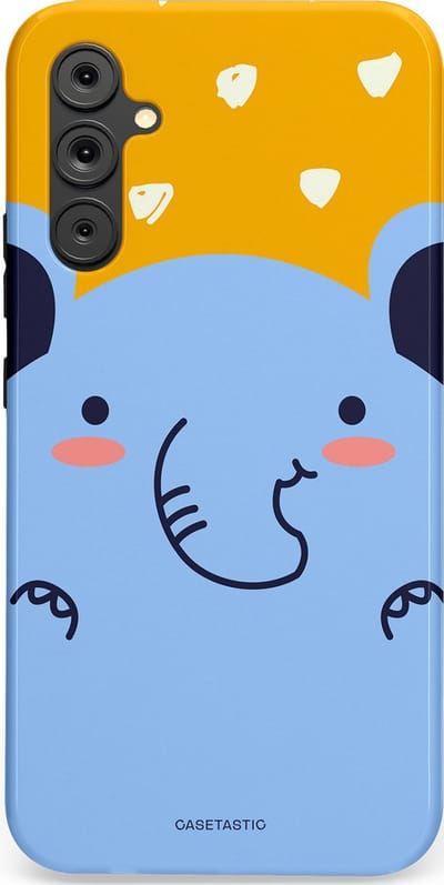 Casetastic hoesje geschikt voor Samsung Galaxy A34 (2023) 5G - Dubbellaagse bescherming - Knuffel van olifant - Fashion Case - Lichtblauw Okergeel