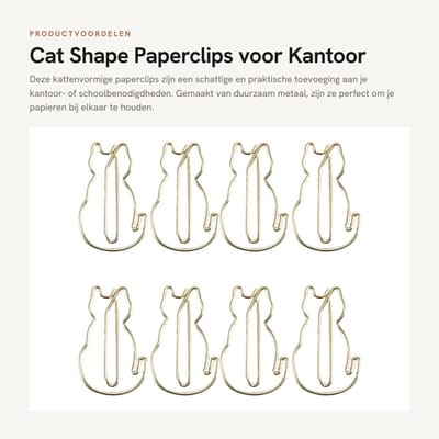 Dailygoods- Boekmarkeringen Katvorm - Duurzaam - Paperclips - Kantoor - School - 12 Stuks - Verdikt Metaal