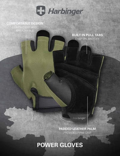 Harbinger Power Gloves - Fitness Handschoenen Heren & Dames - Deadlifting - Leer - M - Unisex - Groen - Gym & Crossfit Training - Krachttraining
