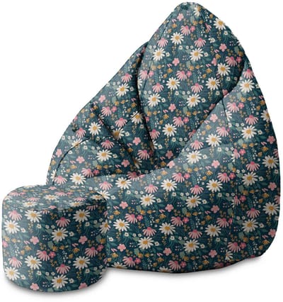 DreamRoots Velvet Zitzak voor Volwassenen – Luxe Beanbag met Voetsteun en Afneembare Hoes – Inclusief Vulling – 80x80x120 cm - Daisy Meadow