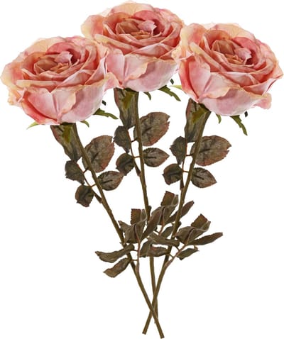 Top Art Kunstbloem roos Calista - 3x - oud roze - 66 cm - kunststof steel - decoratie bloemen