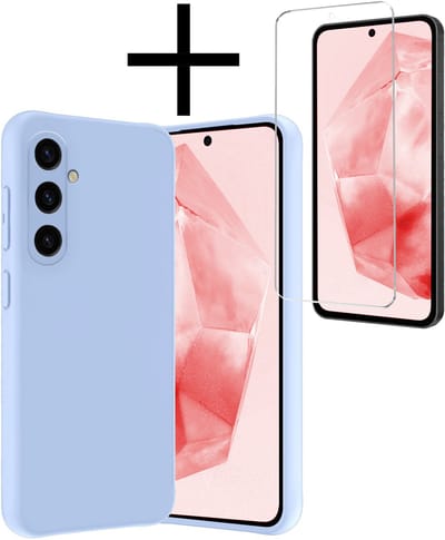 Hoesje - Met Screenprotector - Geschikt voor Samsung Galaxy A36 - Sterk & Shockproof - Back Cover - Siliconen Case - Telefoon Hoes - Lichtblauw