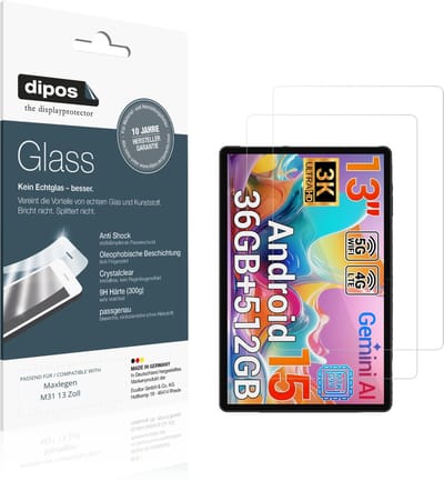 dipos – 2x Pantserfolie geschikt voor Maxlegen M31 13 Zoll | 9H Screenprotector