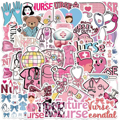 Winkrs - Roze Stickers Zorgpersoneel/Nurse – 50 stuks – Verpleegkundige, zuster, ziekenhuis, schattig - Stickers in Roze Thema - 5 tot 7 cm