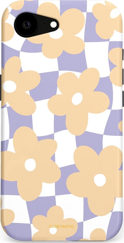 Casetastic hoesje geschikt voor Apple iPhone 16e / Apple iPhone 17e - MagSafe - Dubbellaagse bescherming - Madeliefjes feest - Fashion Case - Zand Wit Lila Zilver