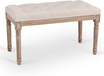 Klassieke design bank voor eetkamer, woonkamer en hal - Comfortabele gestoffeerde bank in linnen met massief houten poten (80 x 42 x 47 cm)