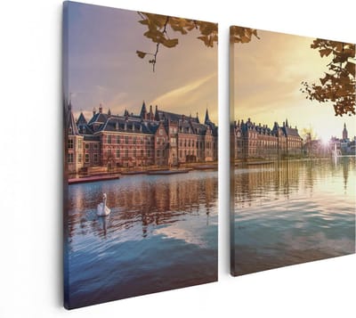 Artaza Canvas Schilderij Tweeluik Binnenhof Gebouw in Den Haag - 80x60 - Foto Op Canvas - Canvas Print