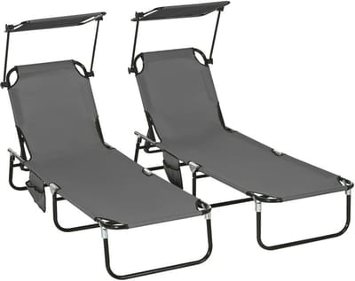 Lifero Ligbed Zon - Opvouwbare Stretcher - Zonnebed 2 Stuks - Opklapbare Ligstoel - Tuinligstoel - Stoel Tuin met Hoofdsteun -
