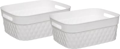 5Five Opbergmand/box van kunststof - 2x - wit - 21 x 27 x 11 cm - 5 liter