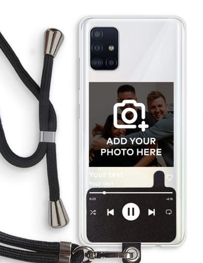 Gepersonaliseerd - Case Company® - Hoesje met koord geschikt voor Samsung Galaxy A51 4G hoesje met Koord - Music Player - Telefoonhoesje met Zwart Koord - Bescherming aan alle Kanten en Over de Schermrand