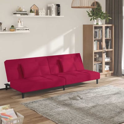 vidaXL - Slaapbank - 2-zits - met - 2 - kussens - fluweel - wijnrood