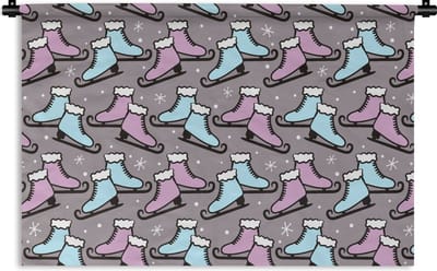 Wandkleed - Wanddoek - Schaatsen - Patroon - Winter - 90x60 cm - Wandtapijt