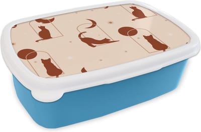 Broodtrommel Blauw - Lunchbox - Brooddoos - Kat - Sterren - Patronen - 18x12x6 cm - Kinderen - Jongen