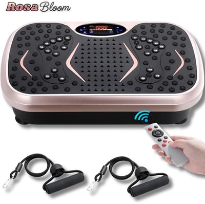 RosaBloom Fitness Trilplaat - Vibratie Plaat - Oefenmachine - Voor het Hele Lichaam - Met Lusbanden - Met LED scherm - Roze