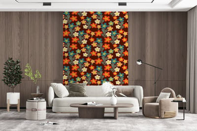 Behang - Fotobehang Retro - Patronen - Bloemen - Jaren 70 - Breedte 200 cm x hoogte 300 cm