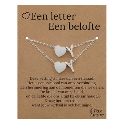 Letter Y ketting + armband set op Cadeau Kaartje - Een letter, een belofte - Zilverkleurig Stainless Steel - Initiaal & Hartje Hanger - Pax Amare