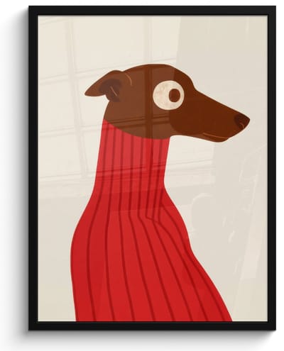 Poster in lijst - Fotolijst 50x70 cm - Posters - Silhouet - Hond - Trui - Rood - Posterlijst zwart - Decoratie - Wanddecoratie woonkamer - Muurdecoratie slaapkamer