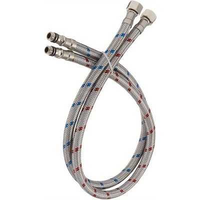 1 Paar 24-Inch Lange Gevlochten RVS Kraanaansluitslang, 3/8-Inch Vrouwelijke Kneldraad naar M10 Mannelijke Aansluiting 1 Pair grijze kleur