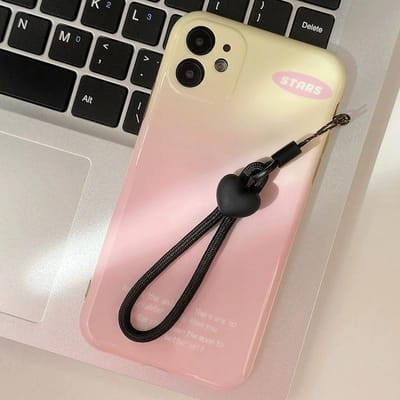 Effen Kleur Liefde Hart Mobiele Telefoon Hangtouw Duurzame Mobiele Telefoonhoes Hangketting USB-Sleutel Camera Anti-Verlies Hangende Decoratie zwart
