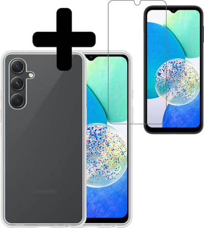 Hoesje - Met Screenprotector - Geschikt voor Samsung Galaxy A14 - Sterk & Shockproof - Back Cover - Siliconen Case - Telefoon Hoes - Telefoonhoesjes - Transparant