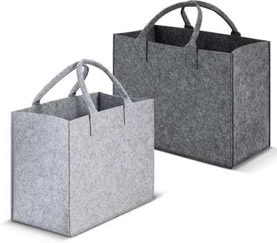 tassen, boodschappentas, 2 stuks, 40 x 30 x 20 cm, vilten tas, shopper, vilten opvouwbare draagtas voor outdoor trips, picknick, winkelen, buiten (donkergrijs)