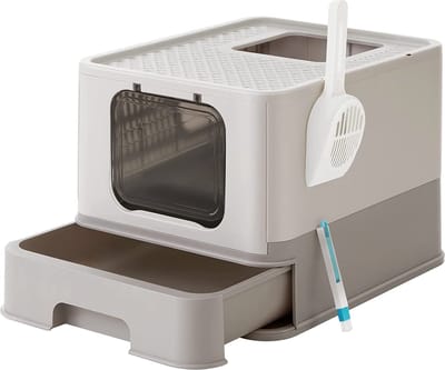 Kattenbak, kattentoilet, met deksel, voor katten tot 15 kg, havervlokkenkleuren-warmgrijs HMPPT001G01