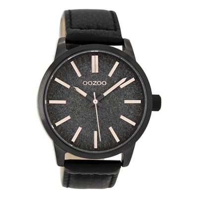 OOZOO Timepieces - Zwarte horloge met zwarte leren band - C9068