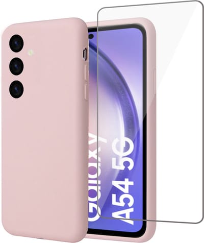 Geschikt voor Samsung A54 Hoesje + Screenprotector – Gehard Glas Cover - Suède Case Rose