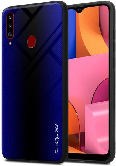 Cadorabo Hoesje geschikt voor Samsung Galaxy A20s in KOBALT PAARS - Beschermhoes gemaakt van TPU silicone Case Cover en achterkant van gehard glas