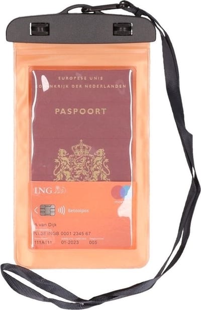 Bellatio design waterdicht documententasje/ paspoorttasje oranje - Waterproof reistasje, documentenhoesje - paspoorthoesje - veiligheidstasje