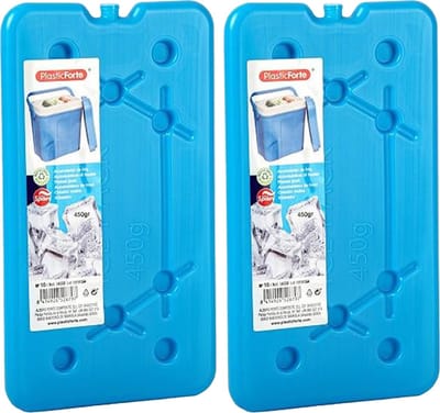 Plasticforte koelelementen 450 gram - 2x - 14 x 25 x 1 cm - blauw - voor koelbox en koeltas