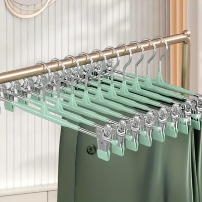 10 stuks Broekklem uitschuifbaar garderobe huishouden spoorloos JK hanger kledinghanger collectie roestvrij staal rokclip droogclip groen