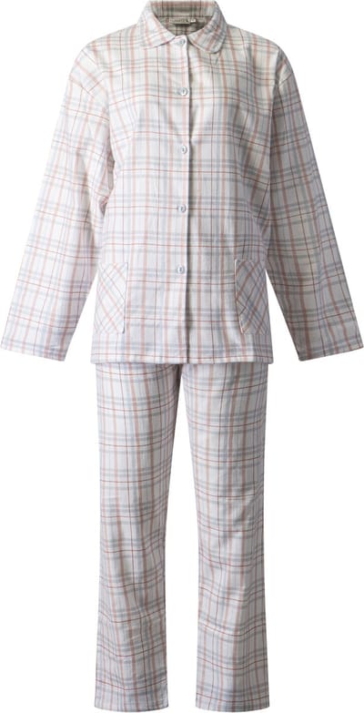 Lunatex - klassieke dames pyjama 641776 - flanel - wit met roze - maat XL