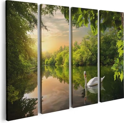 Artaza Canvas Schilderij Vierluik Zwaan op het Water in het Bos - 80x60 - Foto Op Canvas - Canvas Print