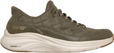 Skechers Contour Foam - Loose Fit Ease Leer/Polyester Dames Olijfgroene Sneakers