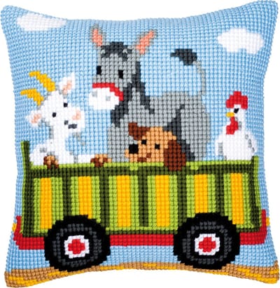 Vervaco - Kruissteekkussen kit - Dierenwagon - PN-0008485 - Borduren - Borduurpakket - Borduurpakket volwassenen - Borduurpakket kind