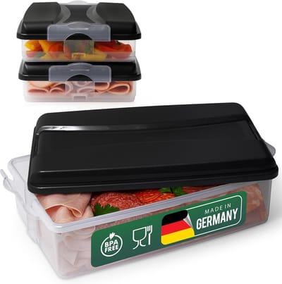 Novaliv voedselcontainers (2x klein + 1x groot + 3x deksels), stapelbaar voor koelkast en vriezer, set opslagcontainers, opbergdoosorganizer, voor vleeswaren, worst, kaas, fruit, groenten, maaltijdvoorbereiding