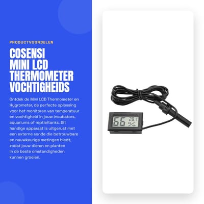 Dailygoods- Thermometer Hygrometer met Externe Sonde - Vochtigheidsmonitor - Temperatuurmonitor - Geschikt voor Incubators/Aquarium - Compact ontwerp - LCD Scherm - Klimaatmeter