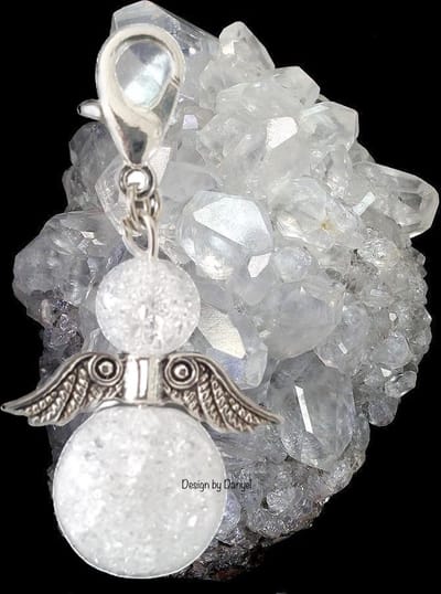 Beschermengel Craquelé kwarts Hanger zilver, tashanger, sleutelhanger, geluksengel, kerstengel, kersthanger, kerst ornament, kerst, cadeau, autodecoratie, geluksengel, bescherm engel, engel, edelsteen, spiritueel, baby shower, kerstpakket