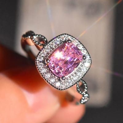 Bague en Zircon scintillant de haute qualité, argent 925, pierres carrées colorées de luxe, bague ouverte pour fête de fiançailles, bijoux cadeau Resizable rose