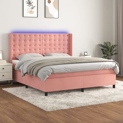vidaXL - Boxspring - met - matras - en - LED - fluweel - roze - 160x200 - cm