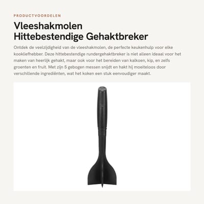 Dailygoods- Vleeshakmolen Hittebestendig - Vleesstamper - Vlees hakmolen - Vleesbreker - 5 Gebogen Messen - Nylon 25 cm